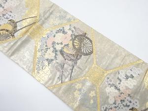 引箔　天井柄に花車模様織り出し袋帯